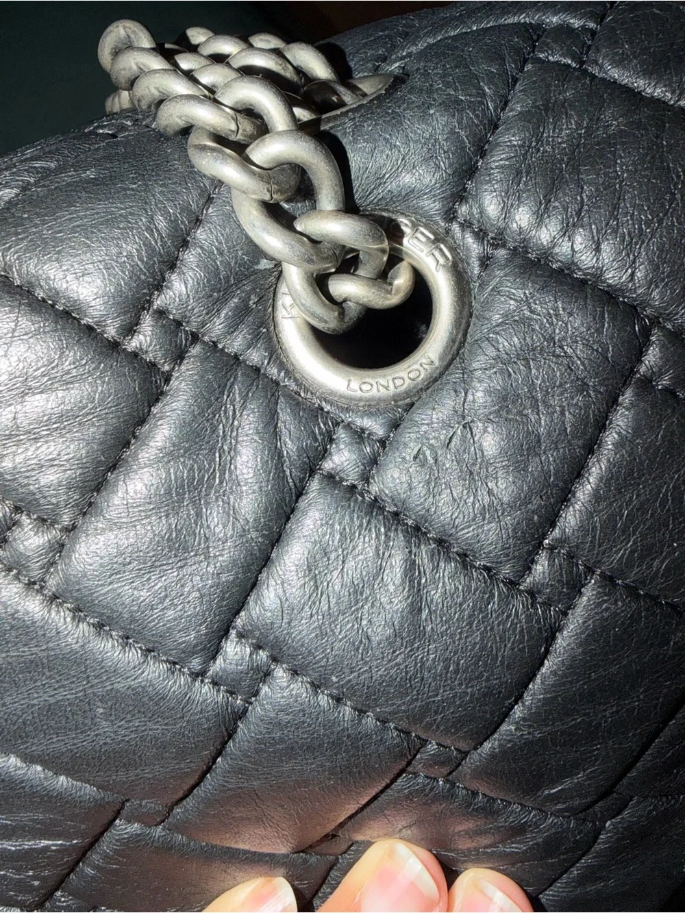 Kurt Geiger Quilted Black Shoulder Bag with Chain Strap and Embellished Clasp